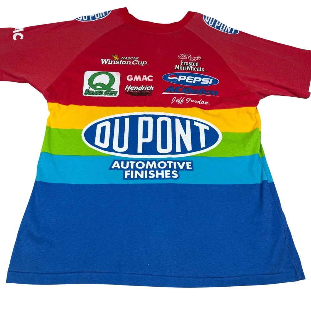 Vintage 1998 Chase Authentics Jeff Gordon DuPont NASCAR T-Shirt XXL Rainbow Flaw